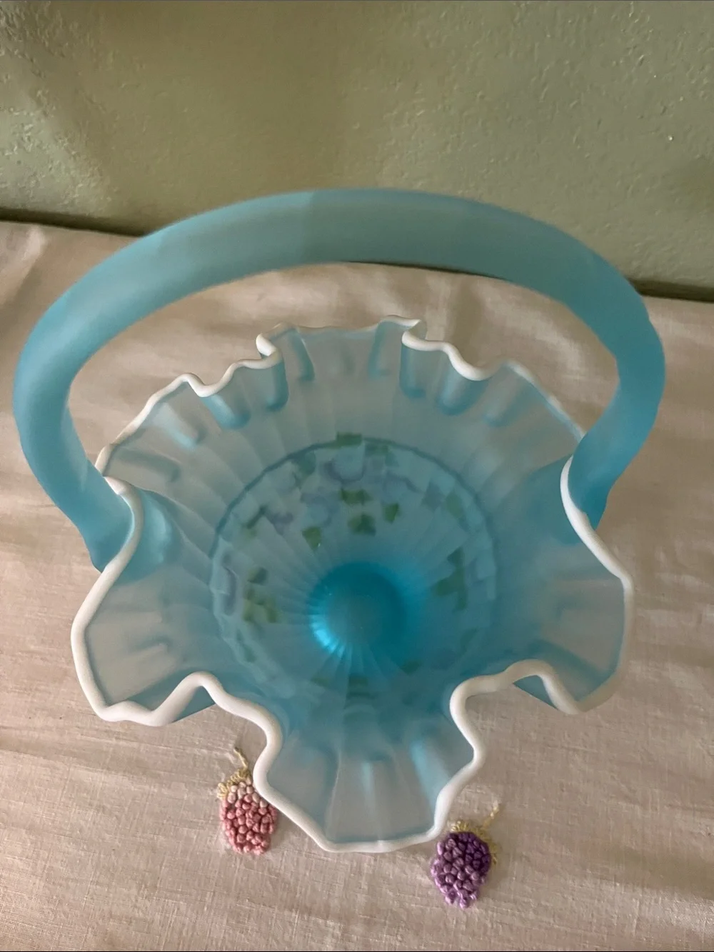 Fenton Charleton Collection 2002 Blue Satin Floral Basket Bill Fenton Signed